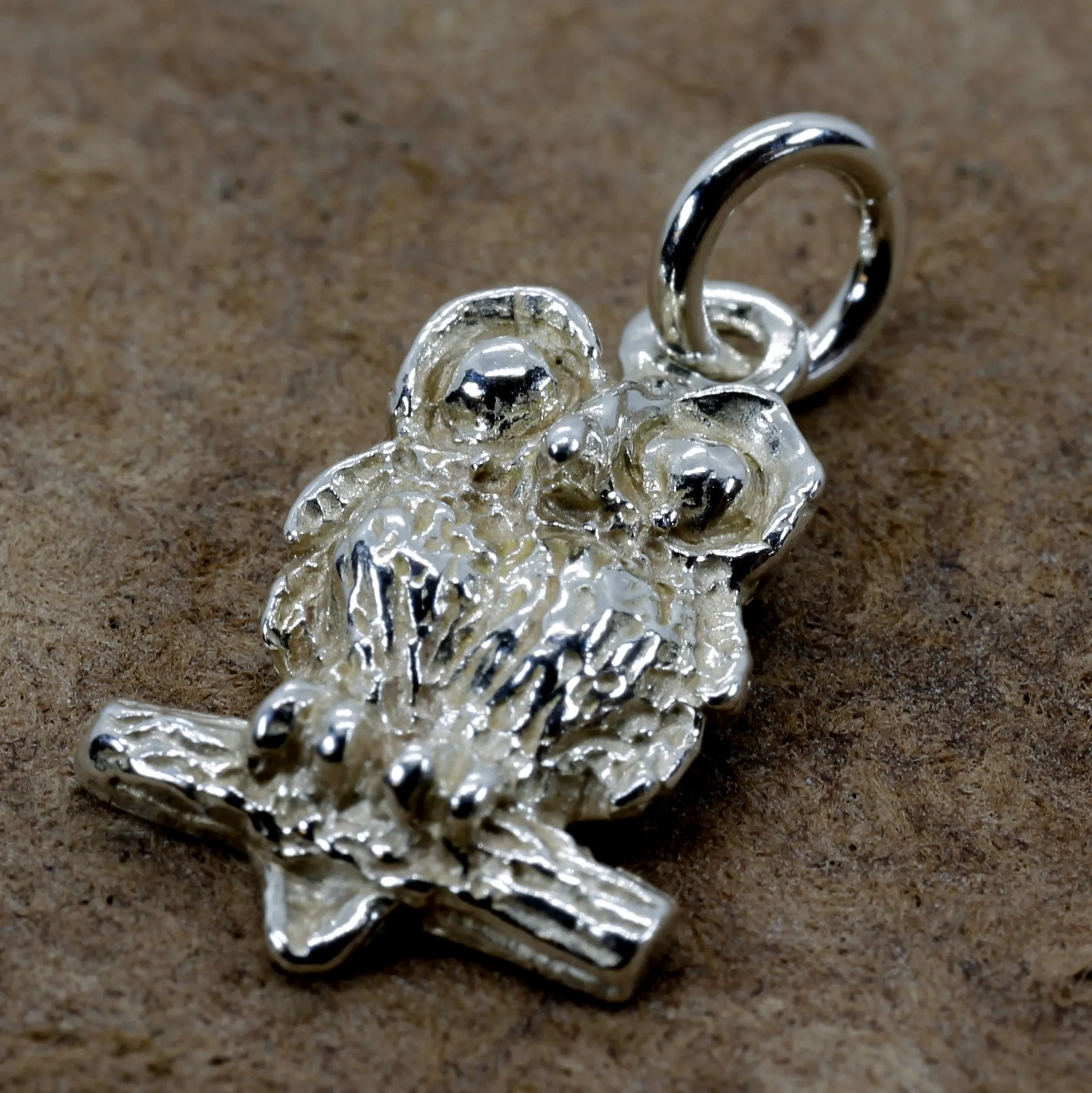 Silver Owl Charm with Big Eyes 925 Sterling Silver owl in tiny size