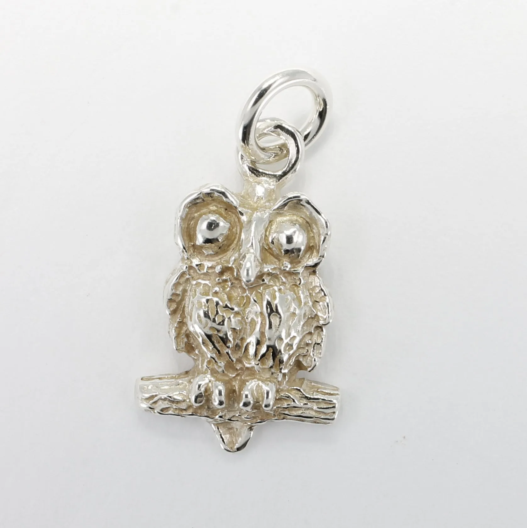 Silver Owl Charm with Big Eyes 925 Sterling Silver owl in tiny size