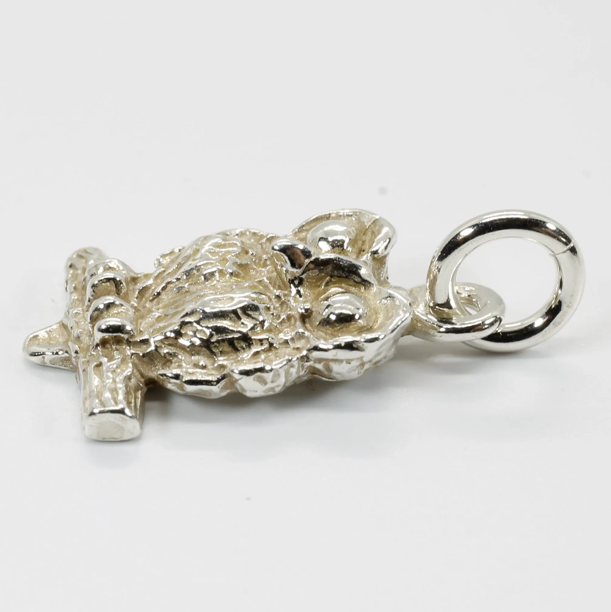 Silver Owl Charm with Big Eyes 925 Sterling Silver owl in tiny size