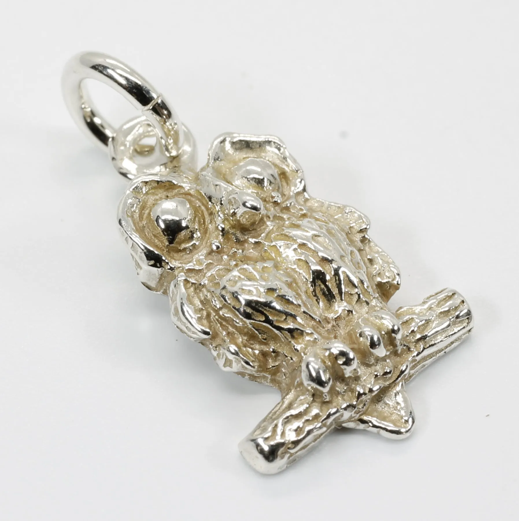 Silver Owl Charm with Big Eyes 925 Sterling Silver owl in tiny size