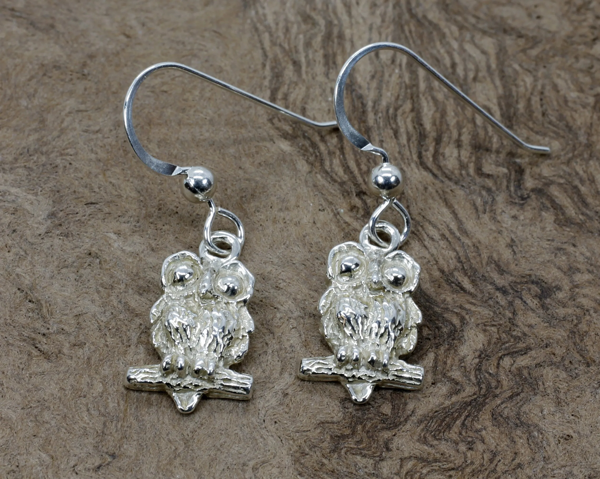 Silver Owl Earrings with Big Eyes 925 Sterling Silver Dangle Earrings