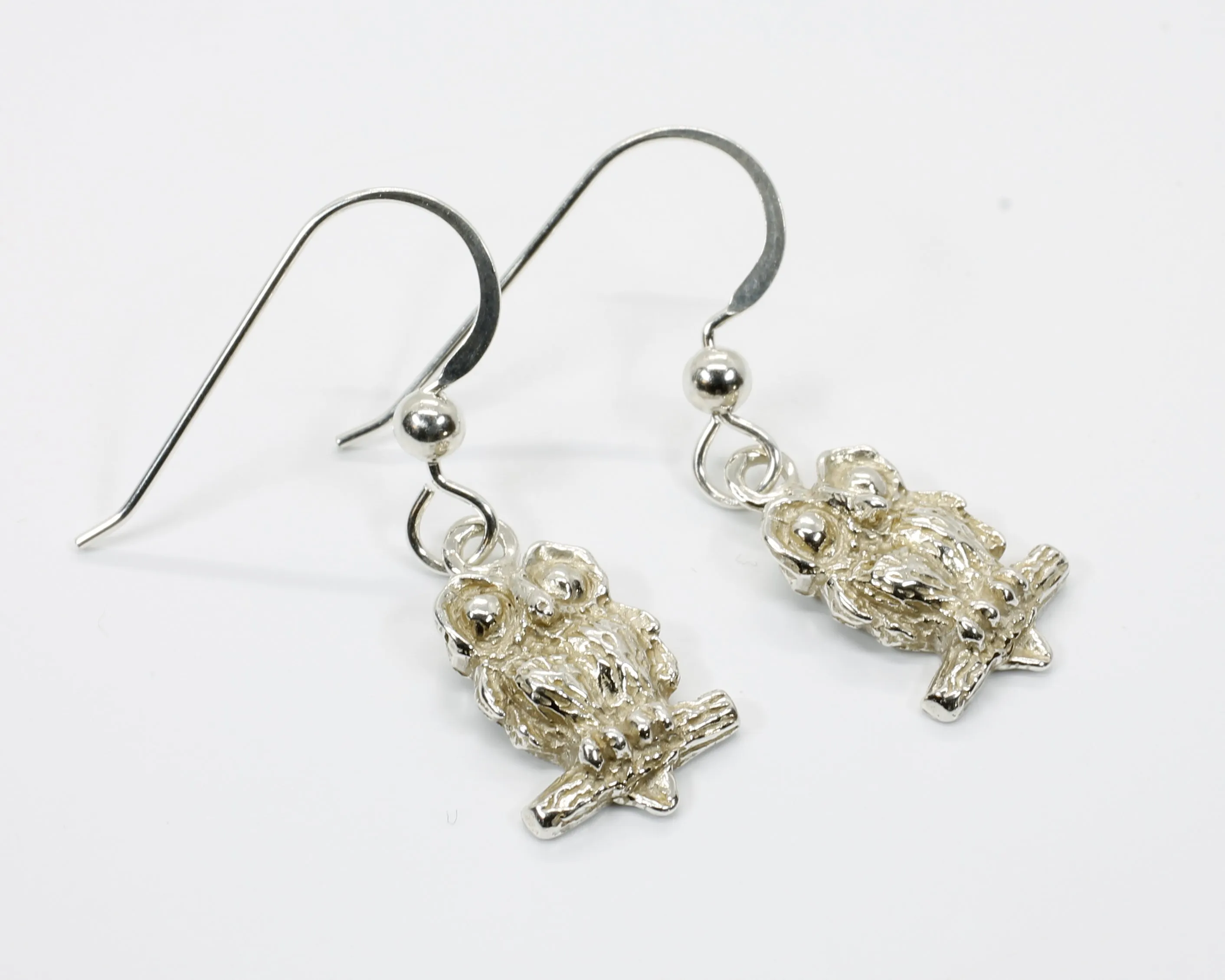 Silver Owl Earrings with Big Eyes 925 Sterling Silver Dangle Earrings
