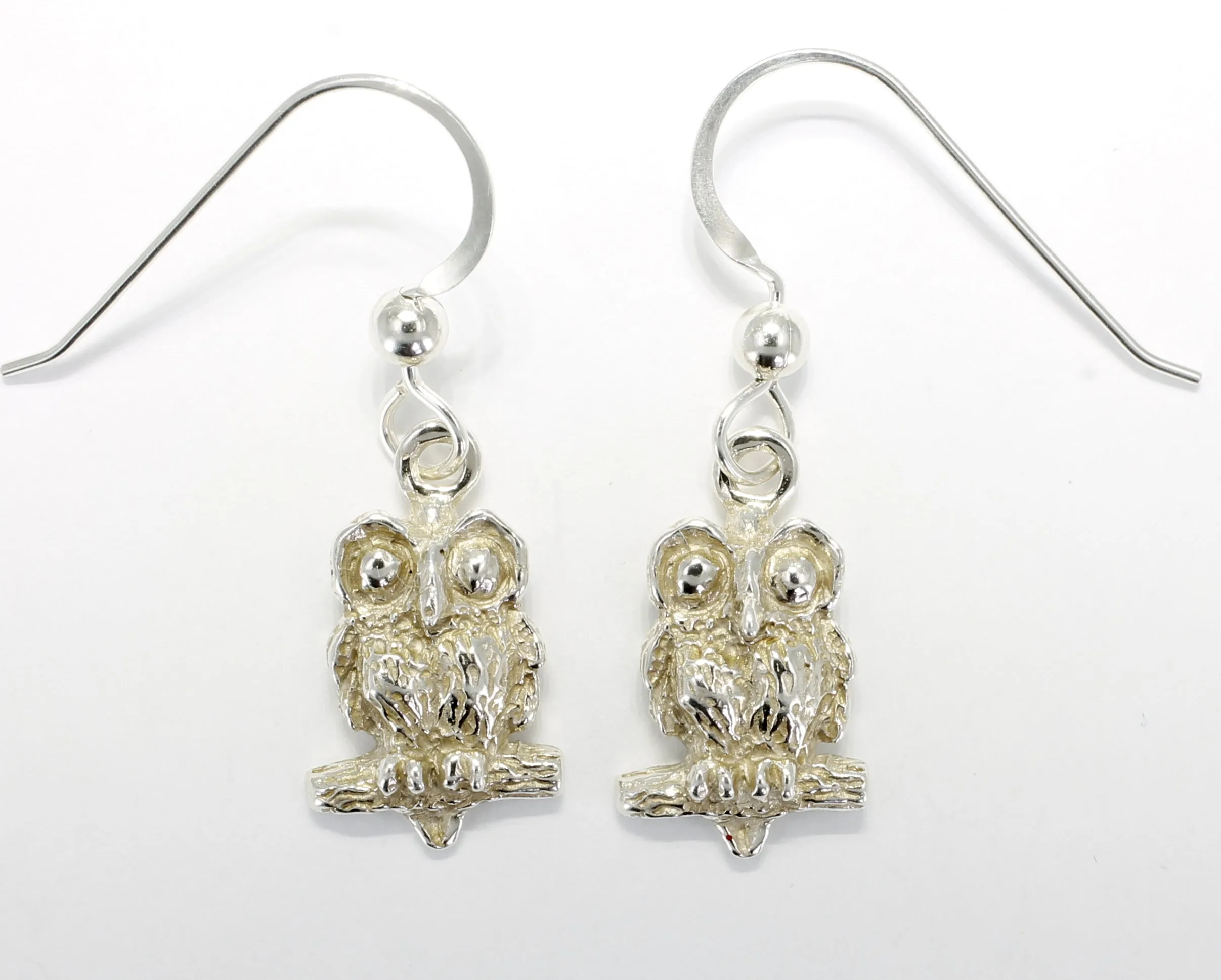 Silver Owl Earrings with Big Eyes 925 Sterling Silver Dangle Earrings