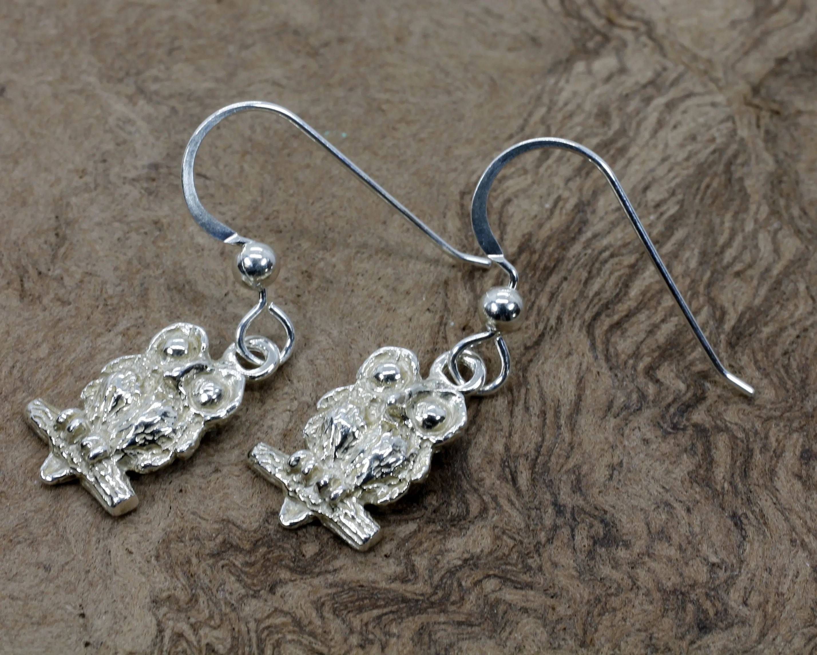Silver Owl Earrings with Big Eyes 925 Sterling Silver Dangle Earrings