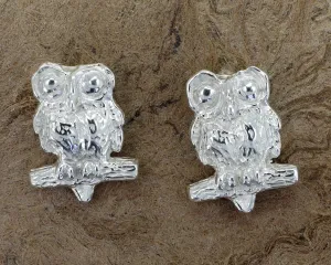 Silver Owl Earrings with Big Eyes 925 Sterling Silver Post Earring