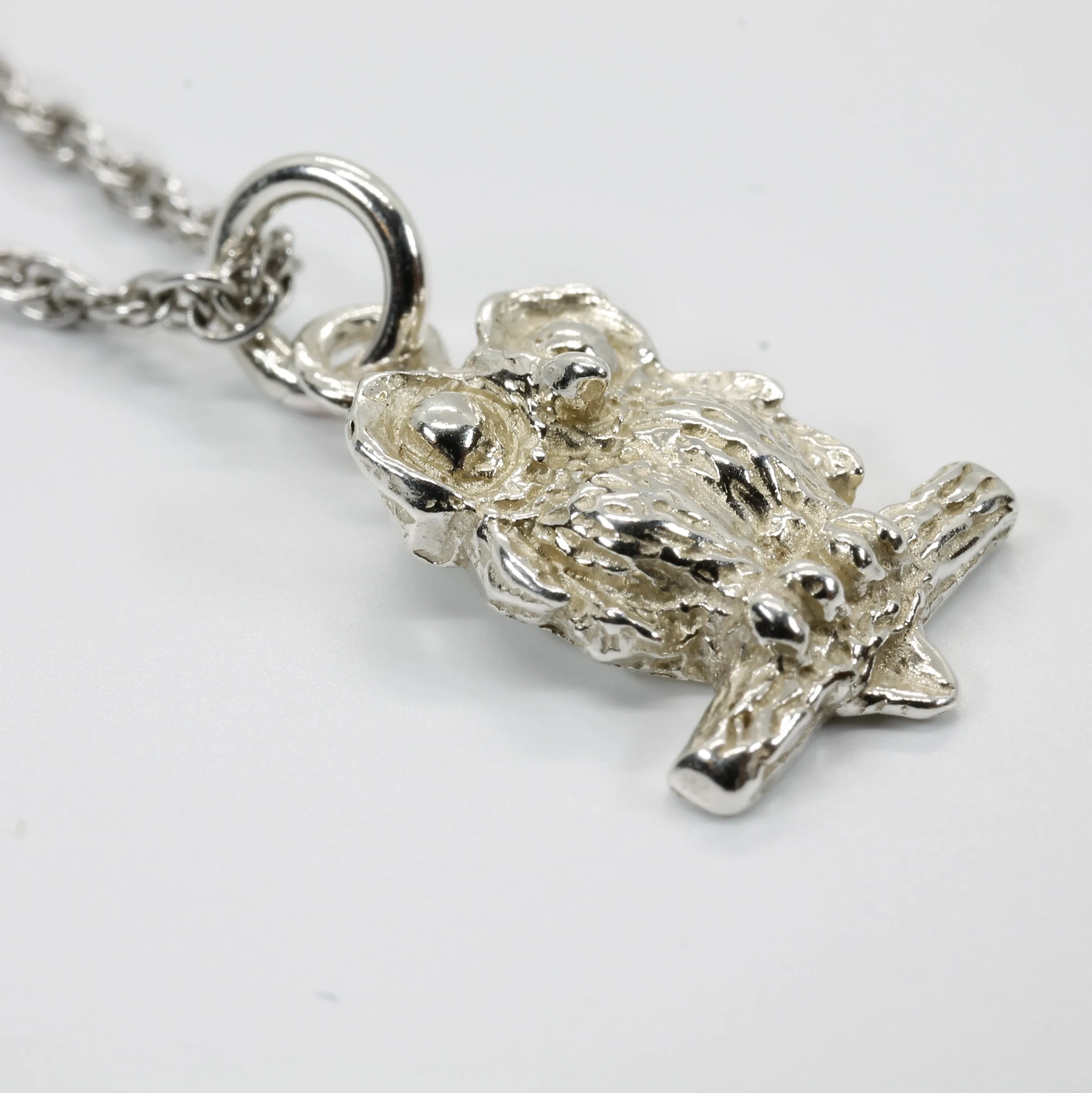 Silver Owl Necklace with Big Eyes 925 Sterling Silver owl in tiny size