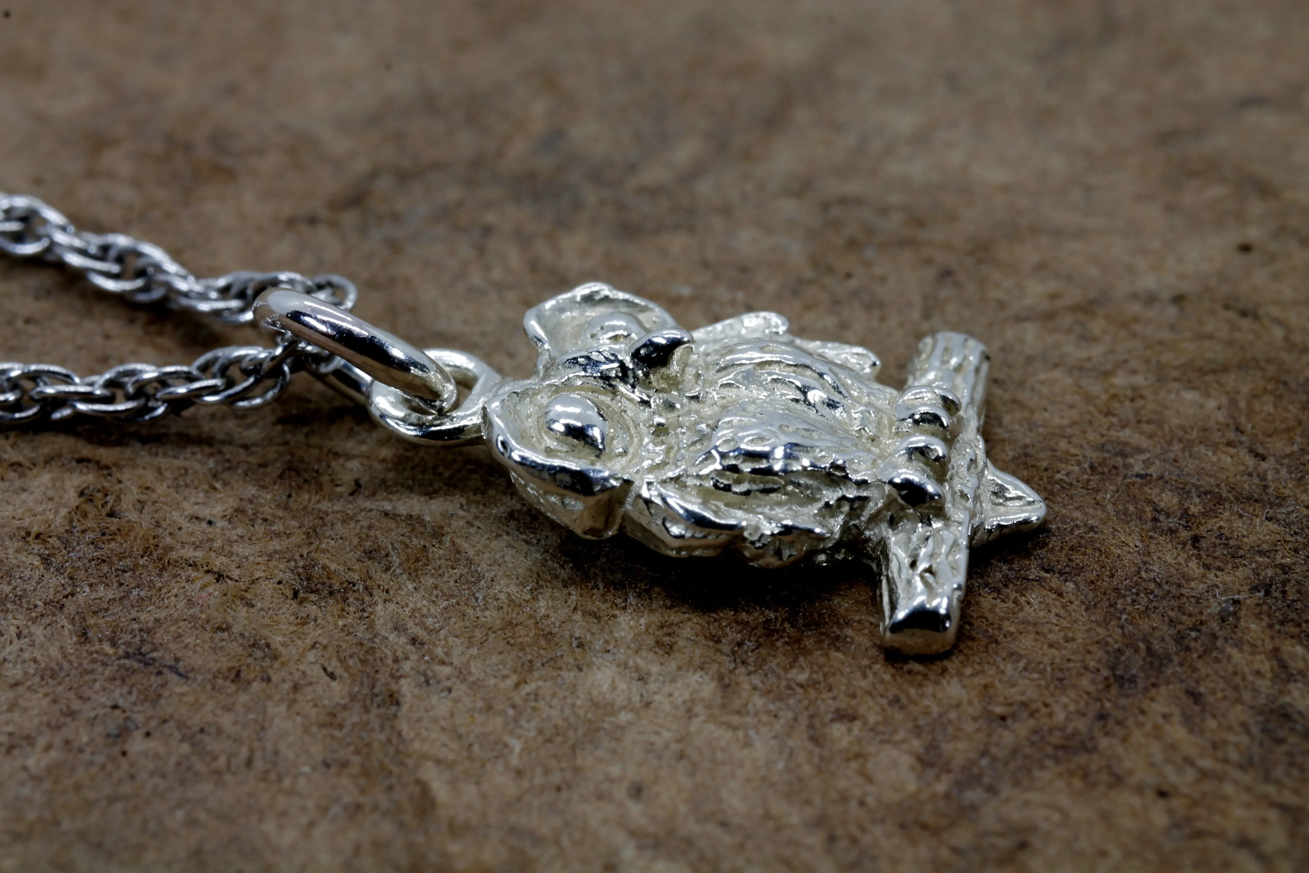 Silver Owl Necklace with Big Eyes 925 Sterling Silver owl in tiny size