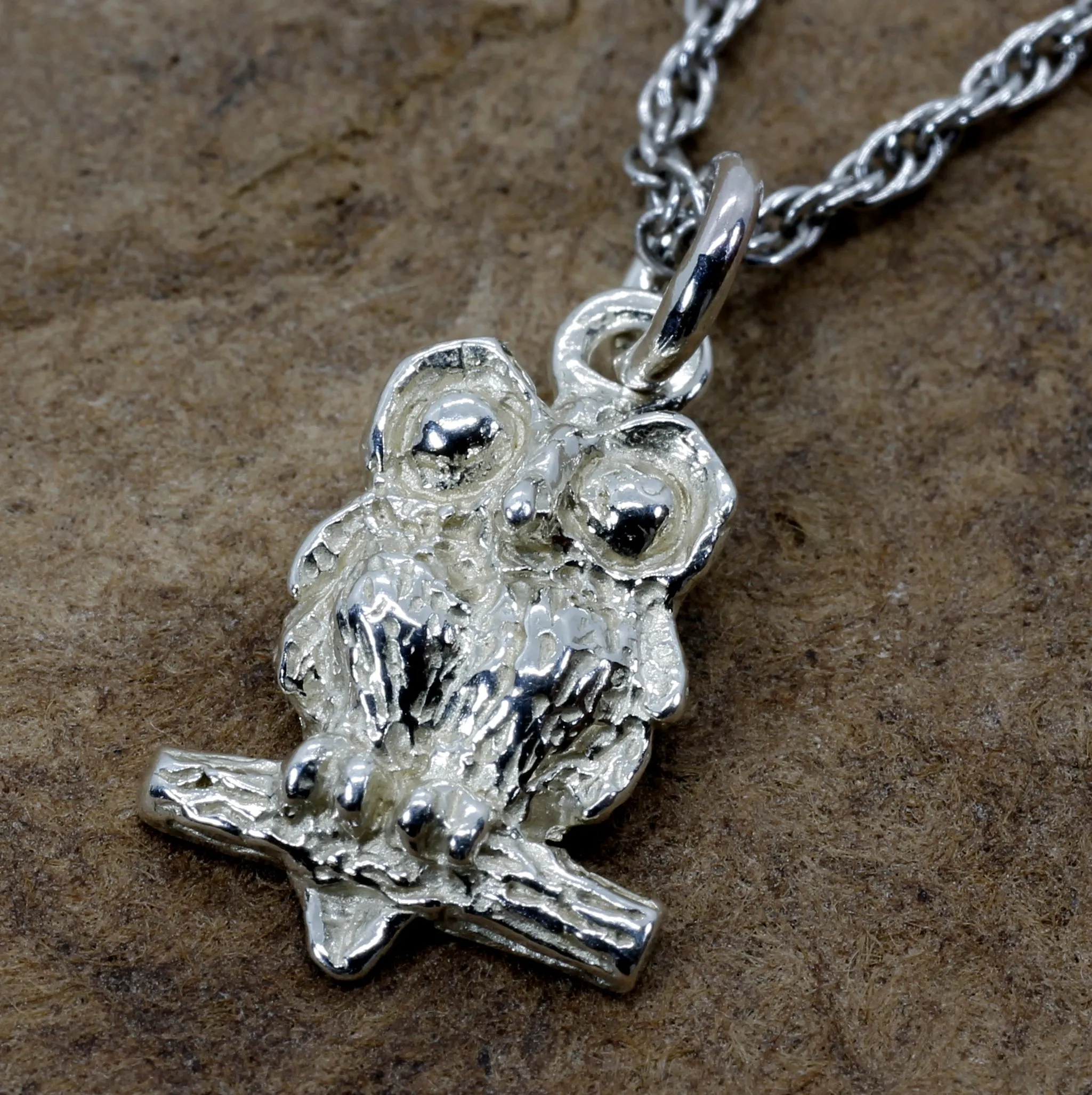 Silver Owl Necklace with Big Eyes 925 Sterling Silver owl in tiny size