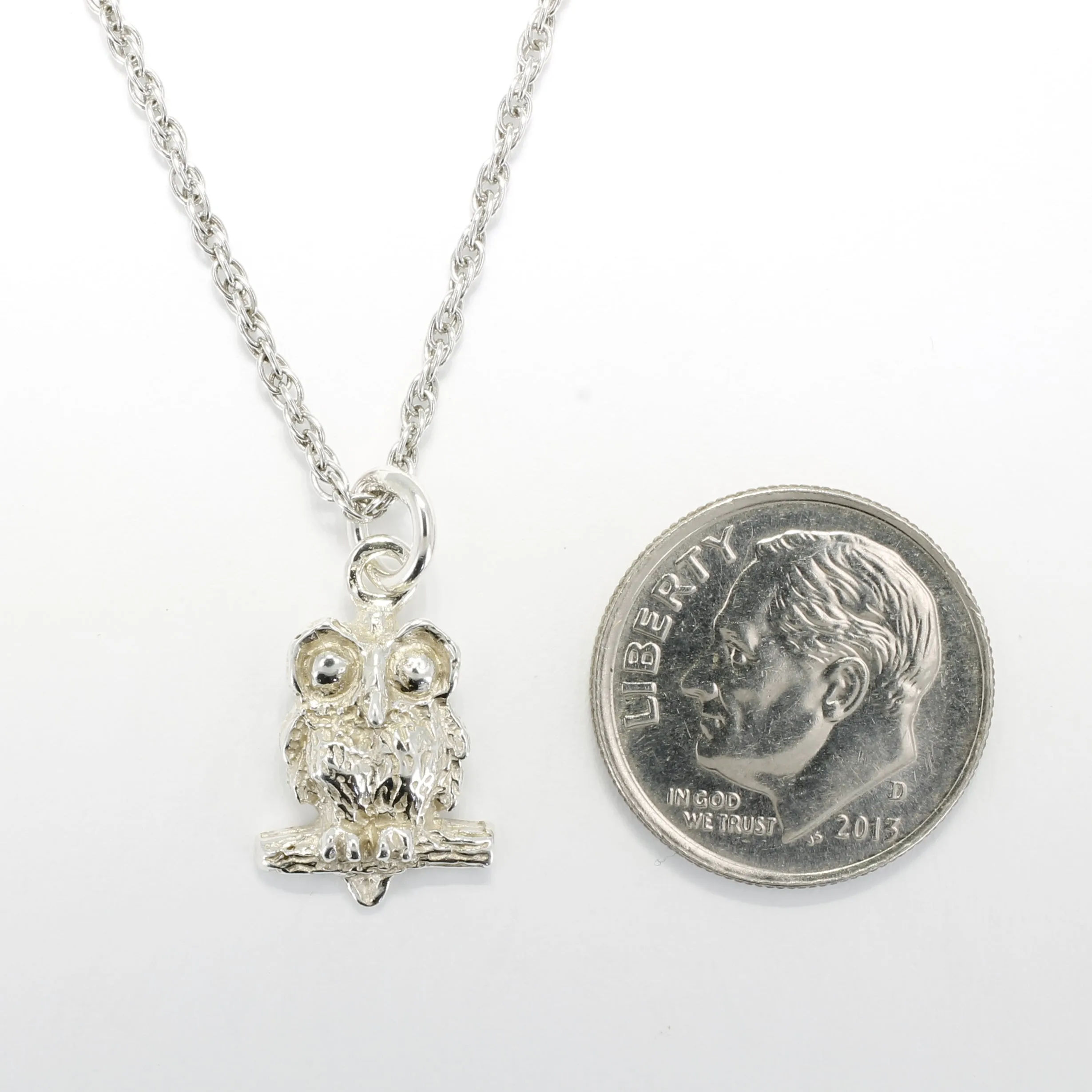 Silver Owl Necklace with Big Eyes 925 Sterling Silver owl in tiny size