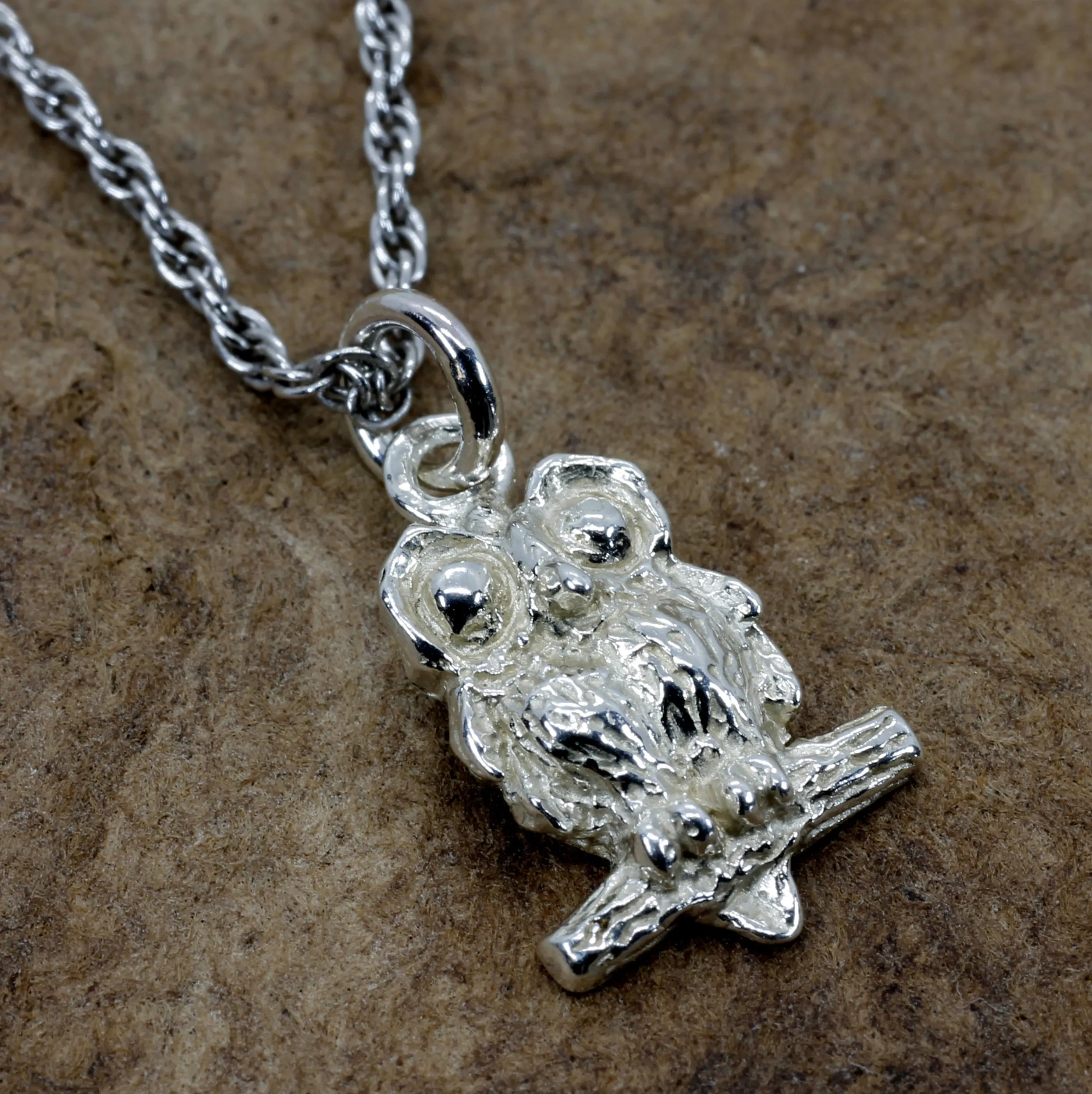Silver Owl Necklace with Big Eyes 925 Sterling Silver owl in tiny size