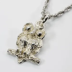 Silver Owl Necklace with Big Eyes 925 Sterling Silver owl in tiny size