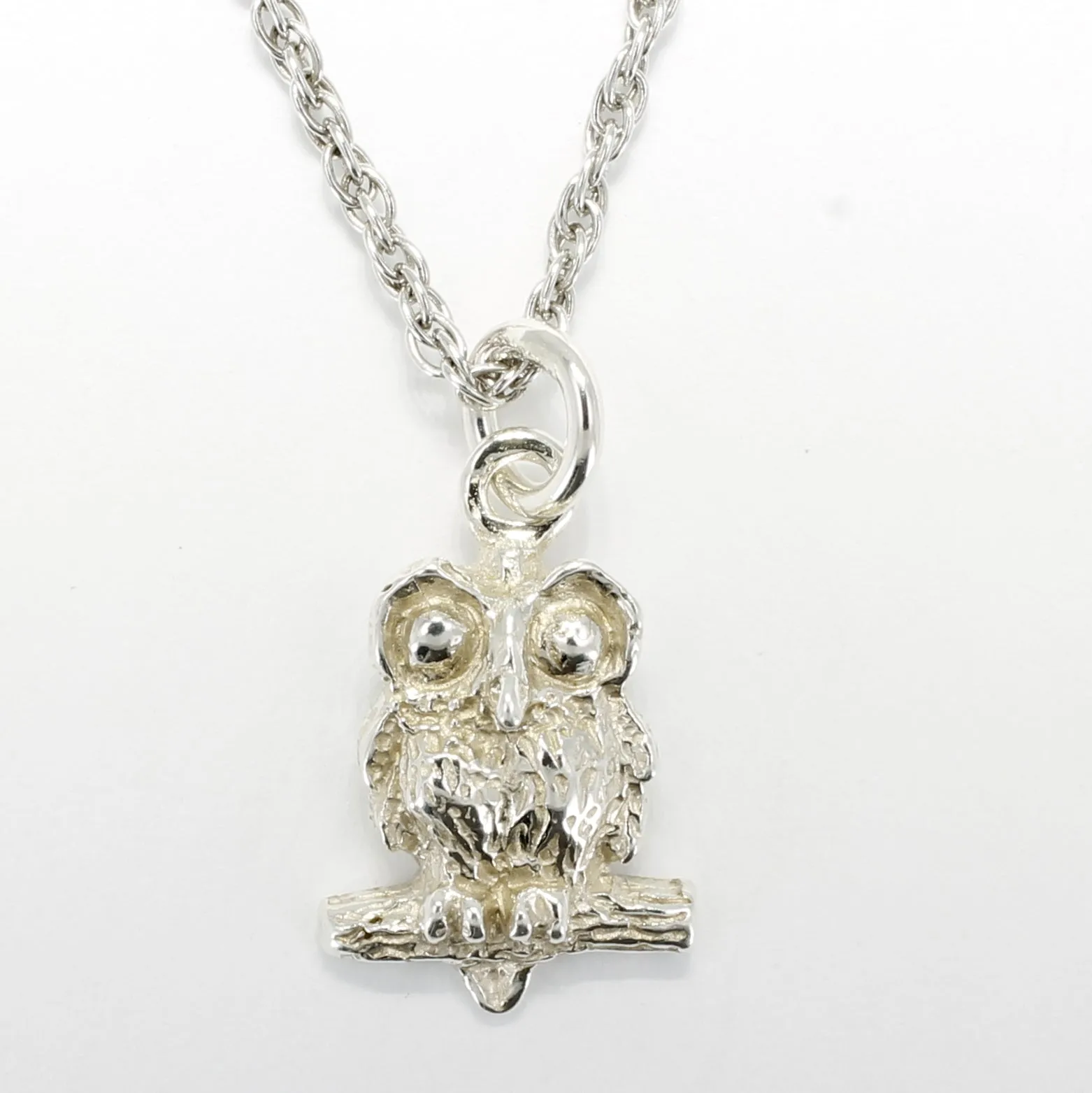 Silver Owl Necklace with Big Eyes 925 Sterling Silver owl in tiny size