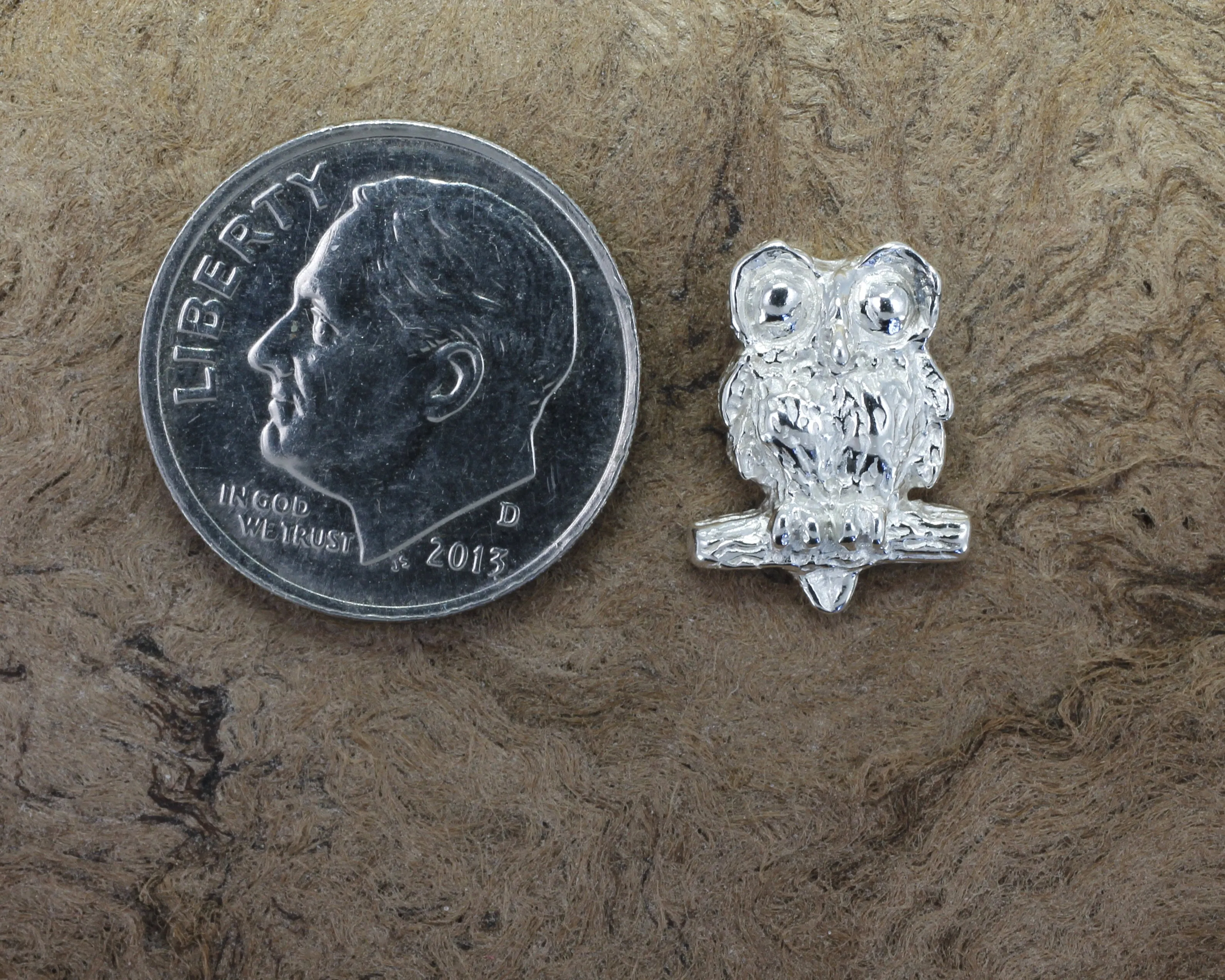 Silver Owl Tie Tack with Big Eyes made in 925 Sterling Silver owl in small size
