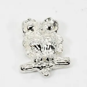 Silver Owl Tie Tack with Big Eyes made in 925 Sterling Silver owl in small size