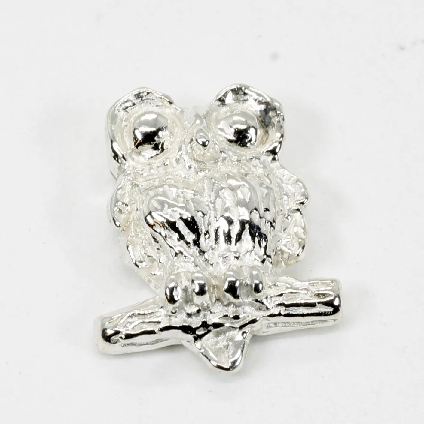 Silver Owl Tie Tack with Big Eyes made in 925 Sterling Silver owl in small size