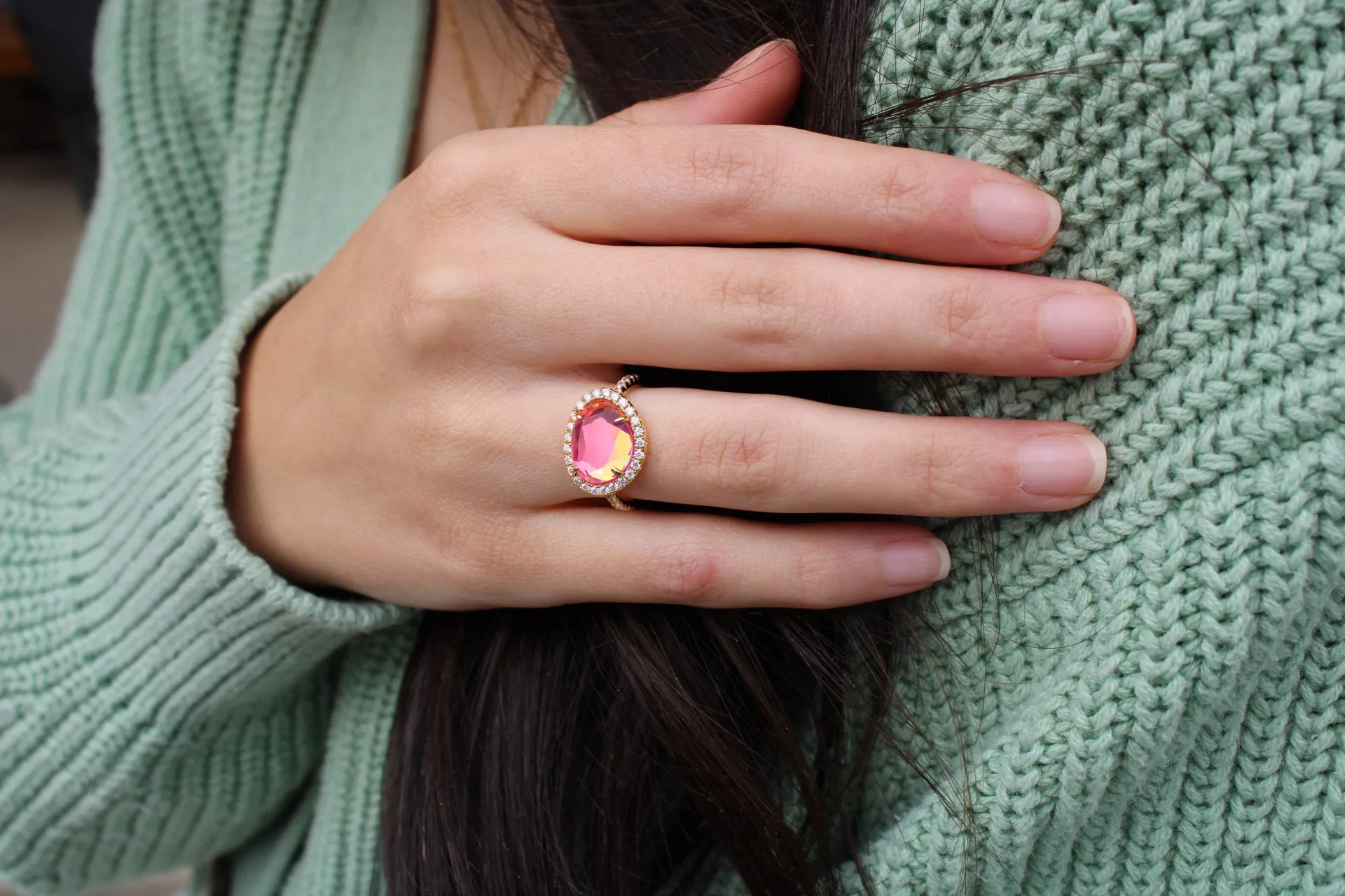 Skye Ring - Pink Dichroic Glass