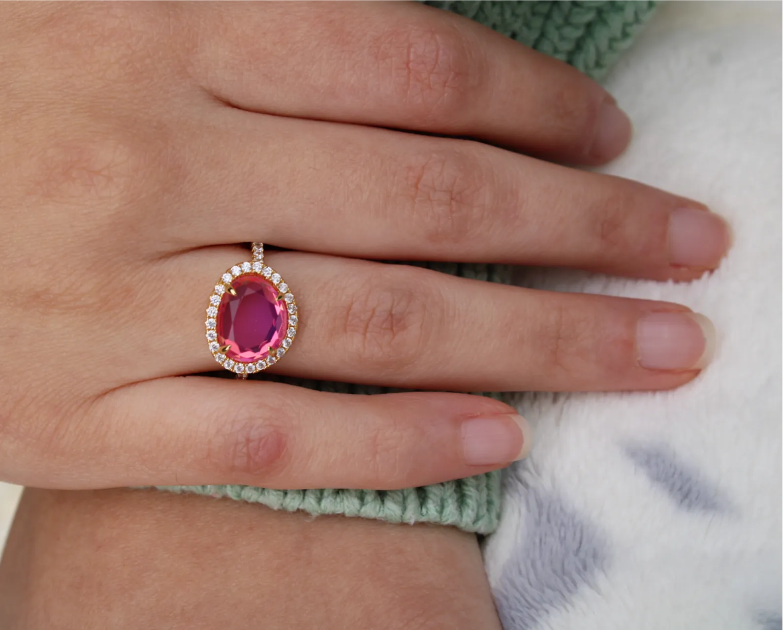 Skye Ring - Pink Dichroic Glass