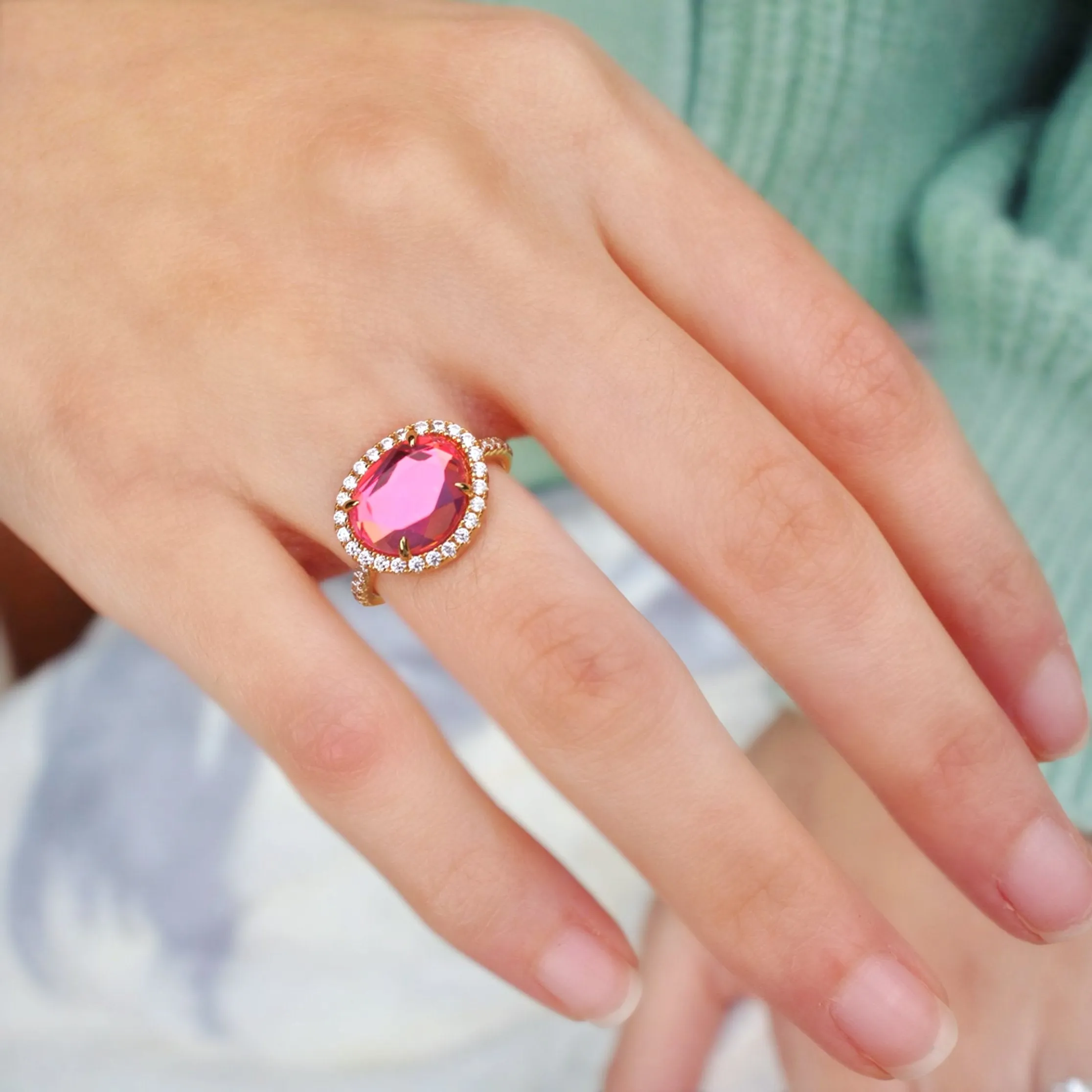 Skye Ring - Pink Dichroic Glass