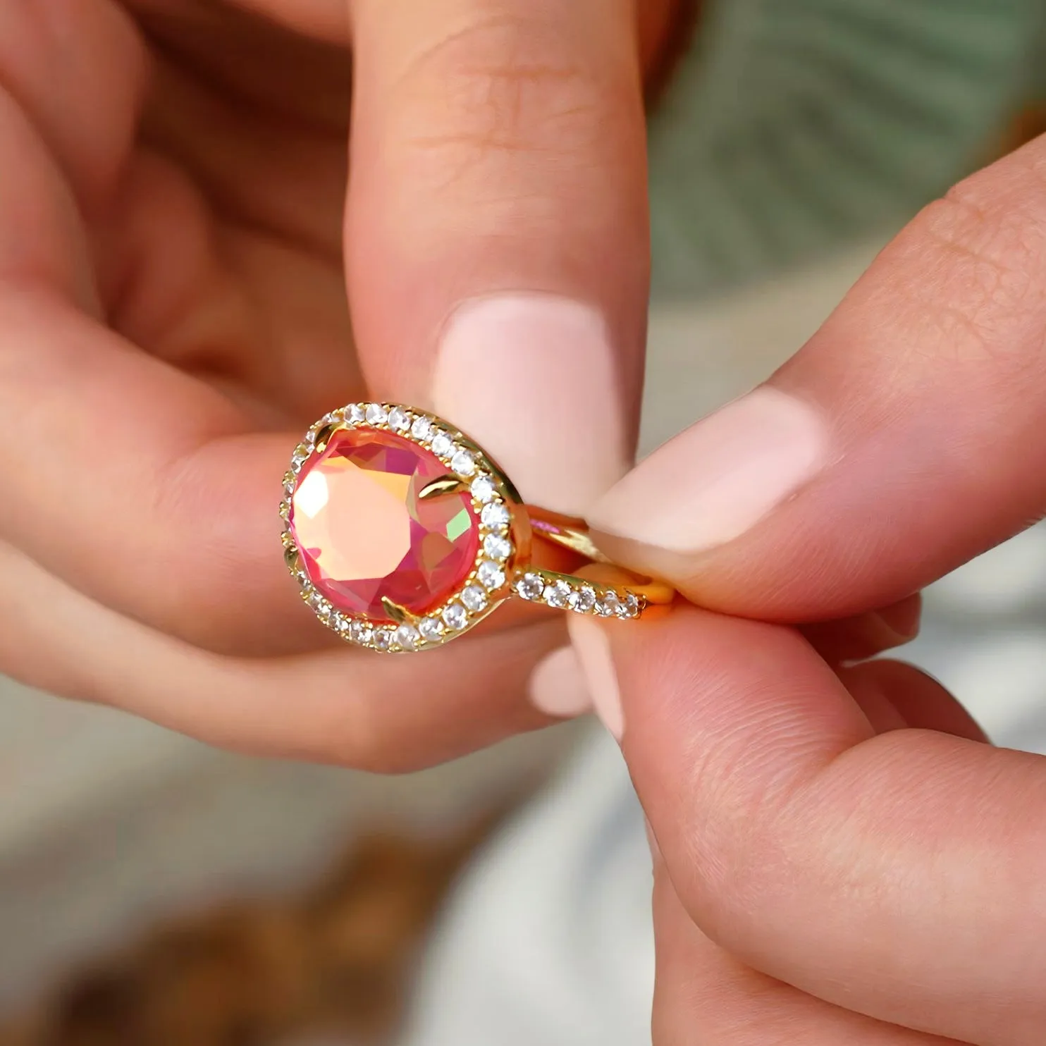Skye Ring - Pink Dichroic Glass
