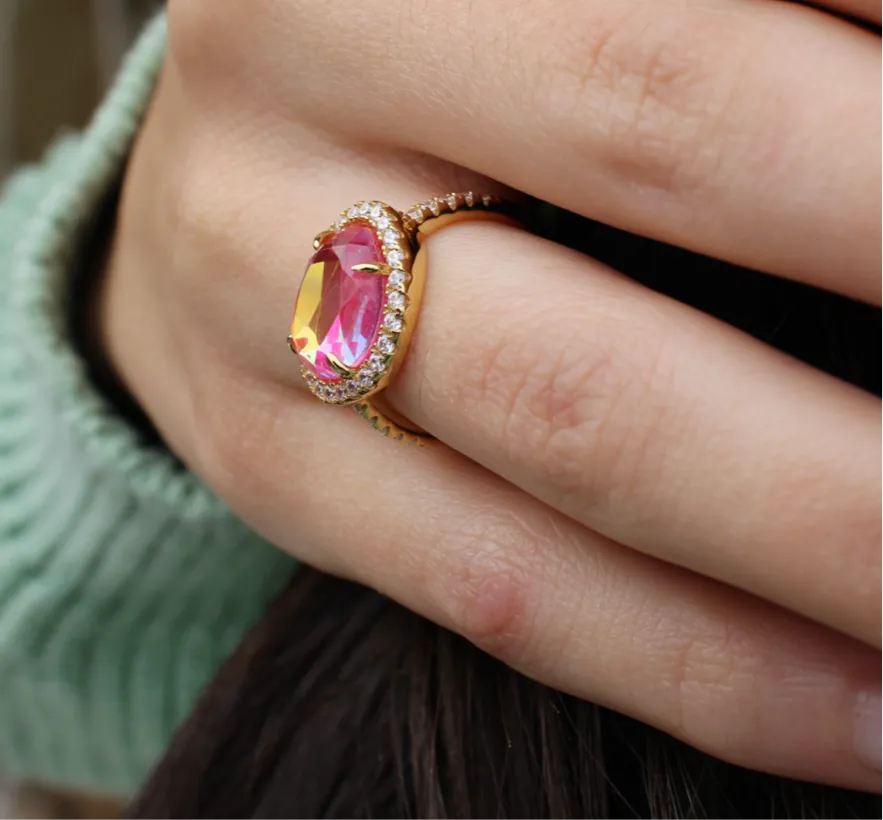 Skye Ring - Pink Dichroic Glass