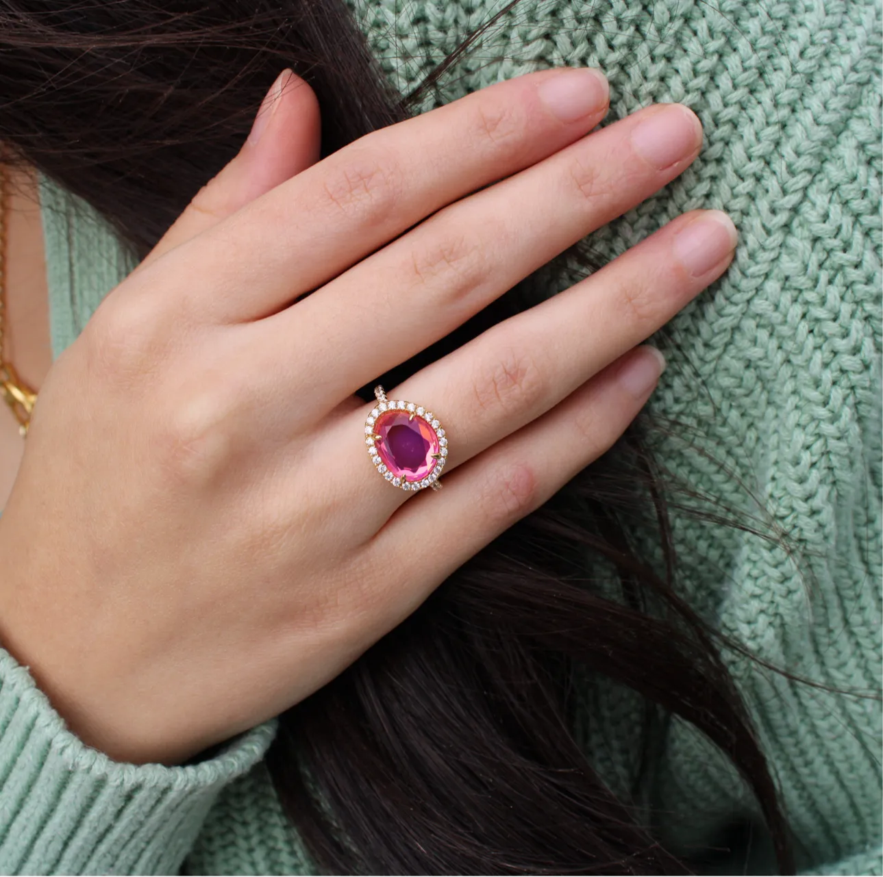 Skye Ring - Pink Dichroic Glass