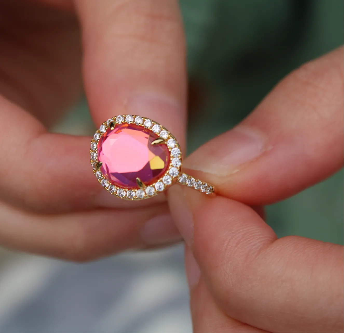 Skye Ring - Pink Dichroic Glass