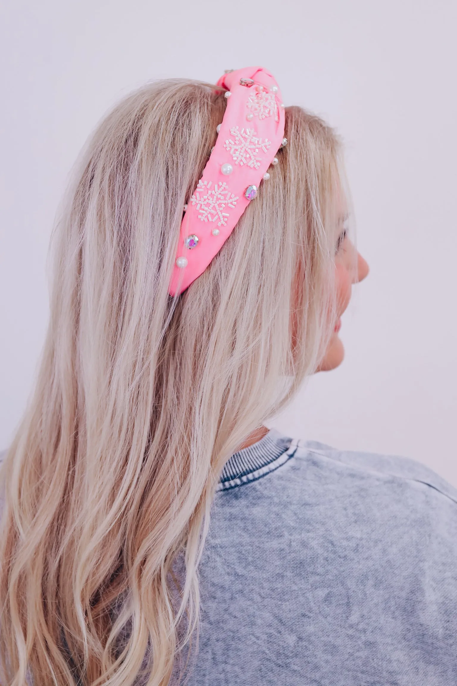 Snow Flake Knotted Headband - Pink
