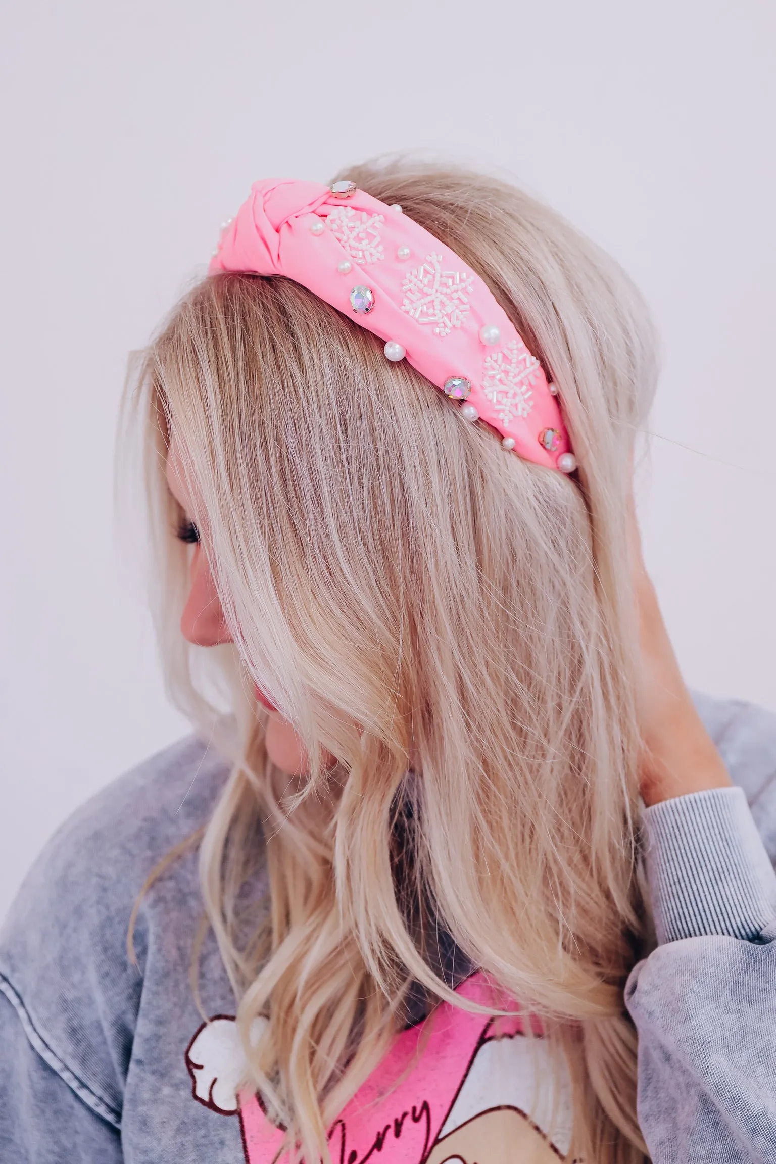 Snow Flake Knotted Headband - Pink