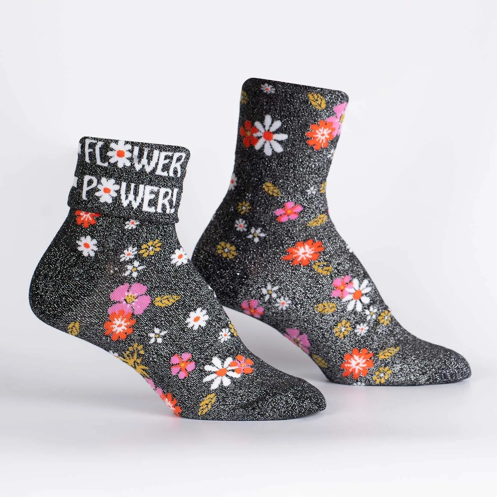 Sock It To Me Flower Power - Turn Cuff Crew