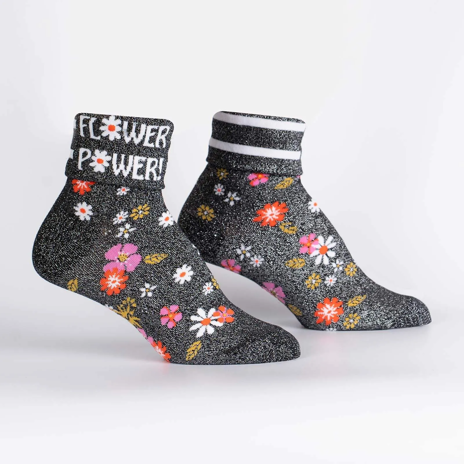 Sock It To Me Flower Power - Turn Cuff Crew