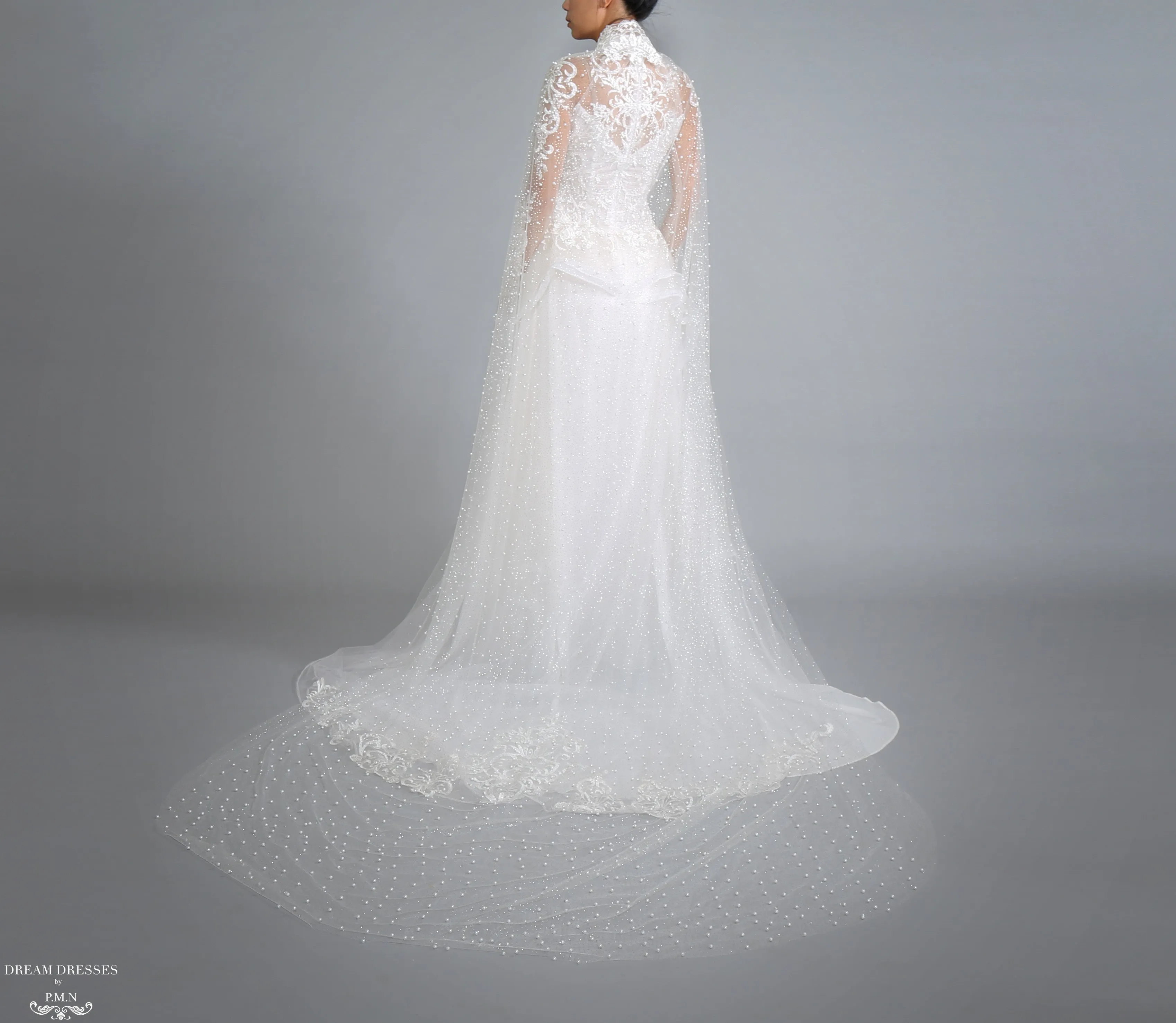 Sparkling Cathedral Pearl Bridal Cape (#AXELLI)