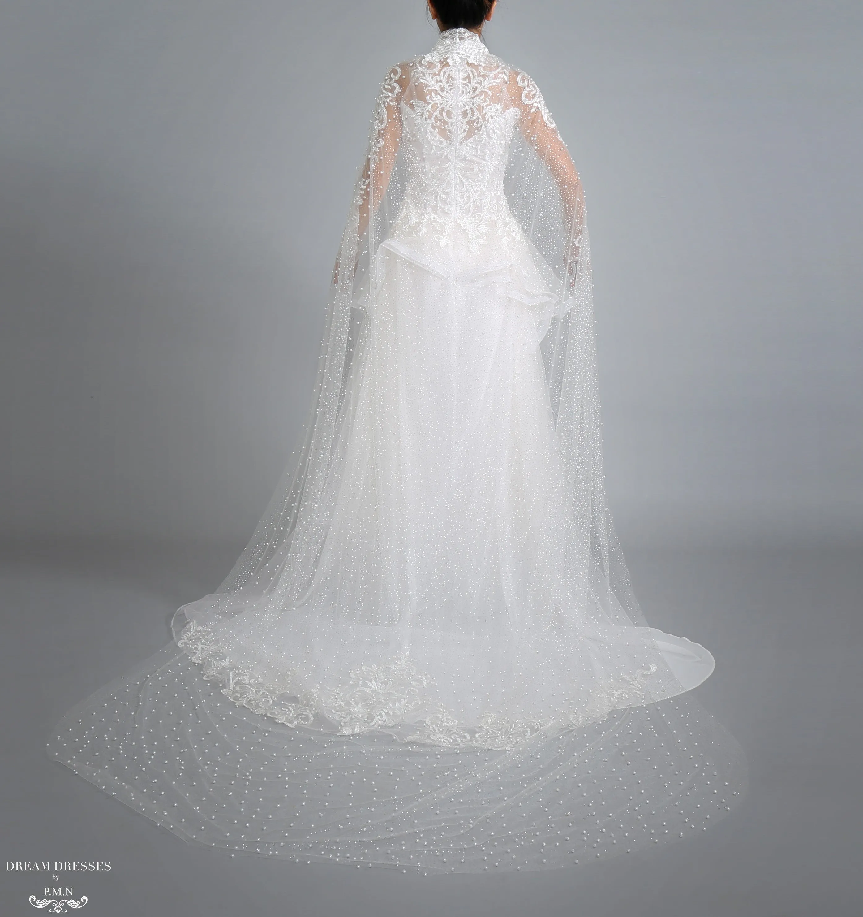 Sparkling Cathedral Pearl Bridal Cape (#AXELLI)