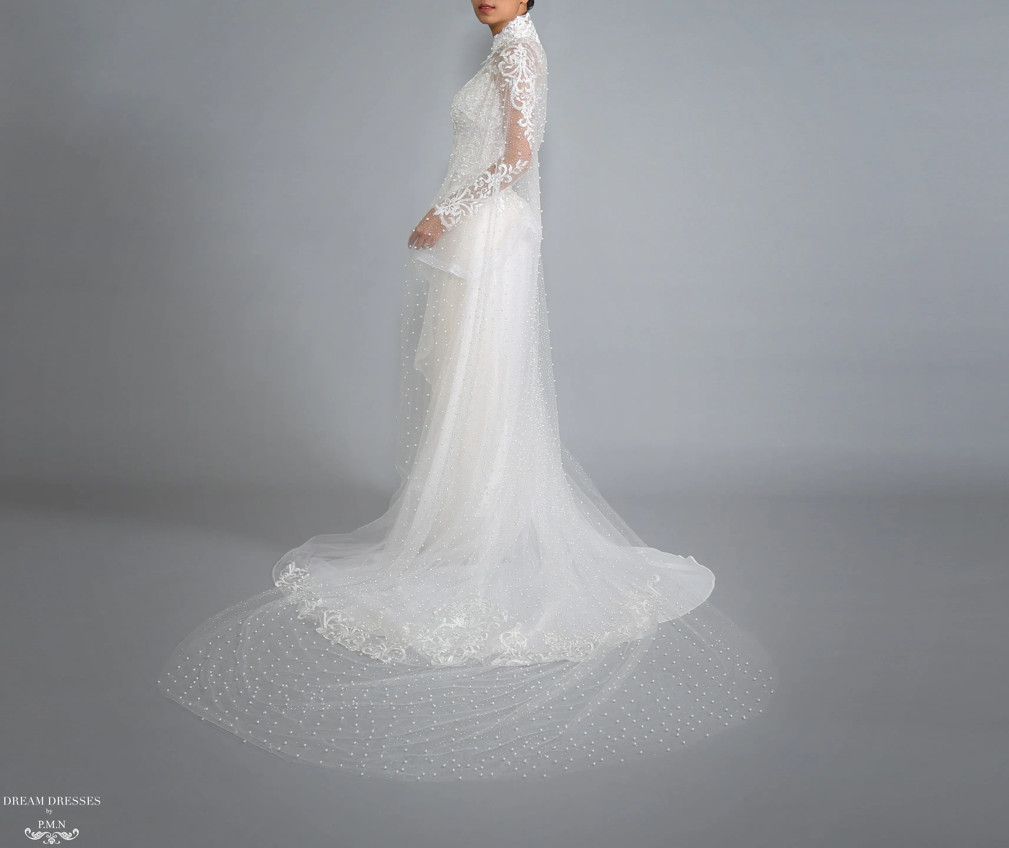 Sparkling Cathedral Pearl Bridal Cape (#AXELLI)
