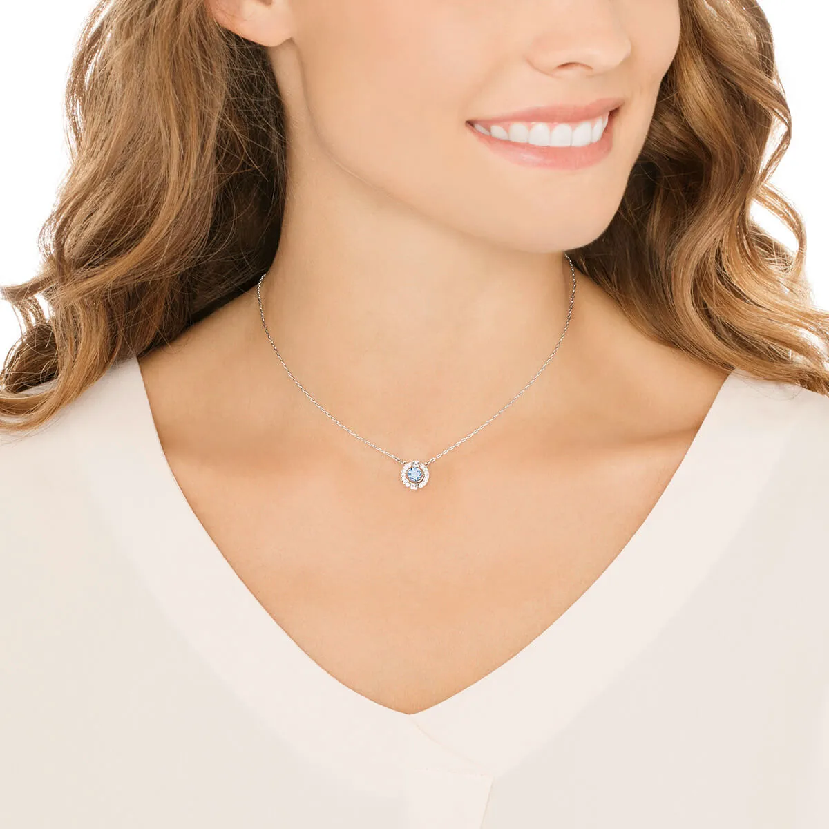 Sparkling Dance Blue Rhodium Plating Round Necklace