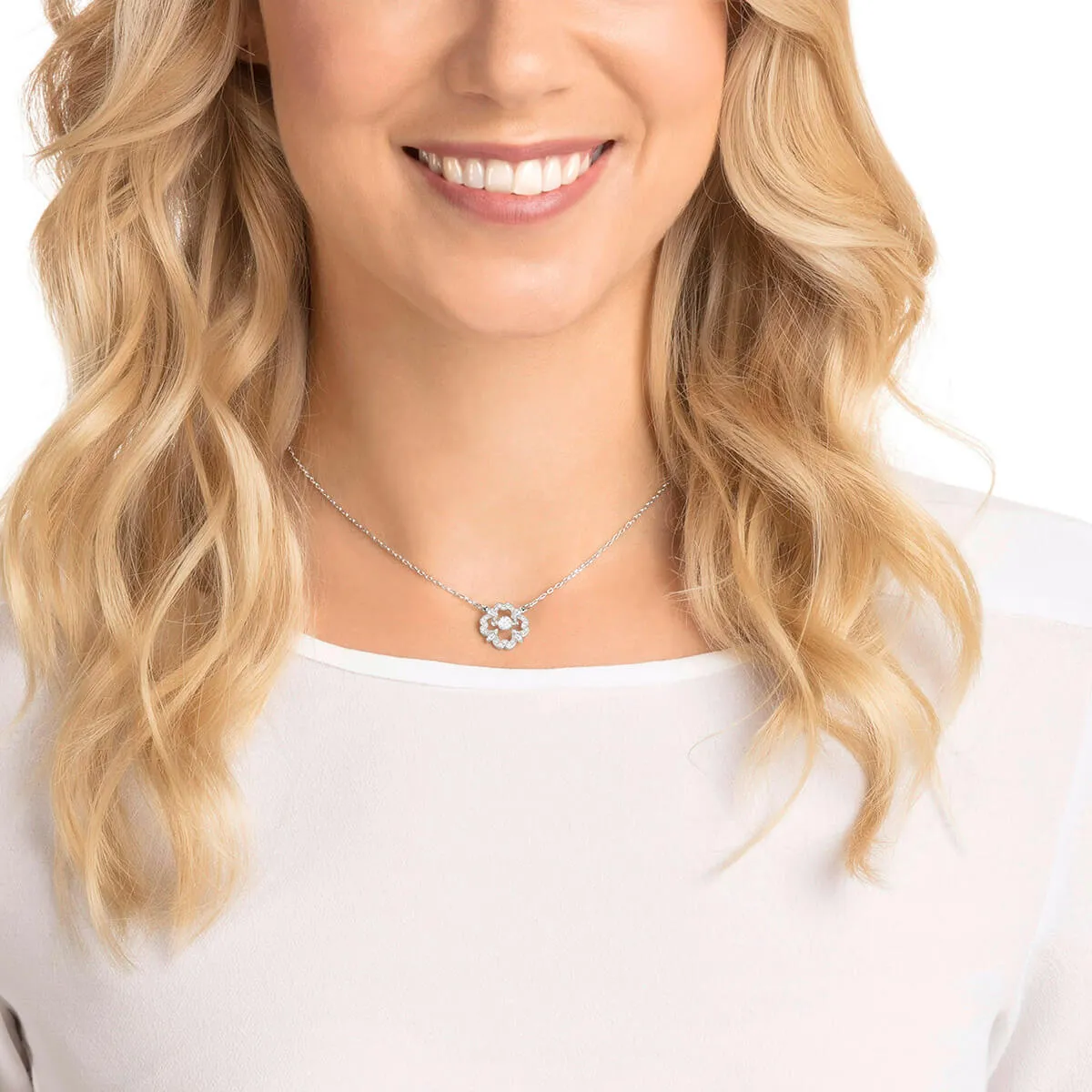 Sparkling Dance White Rhodium Plating Pear Necklace