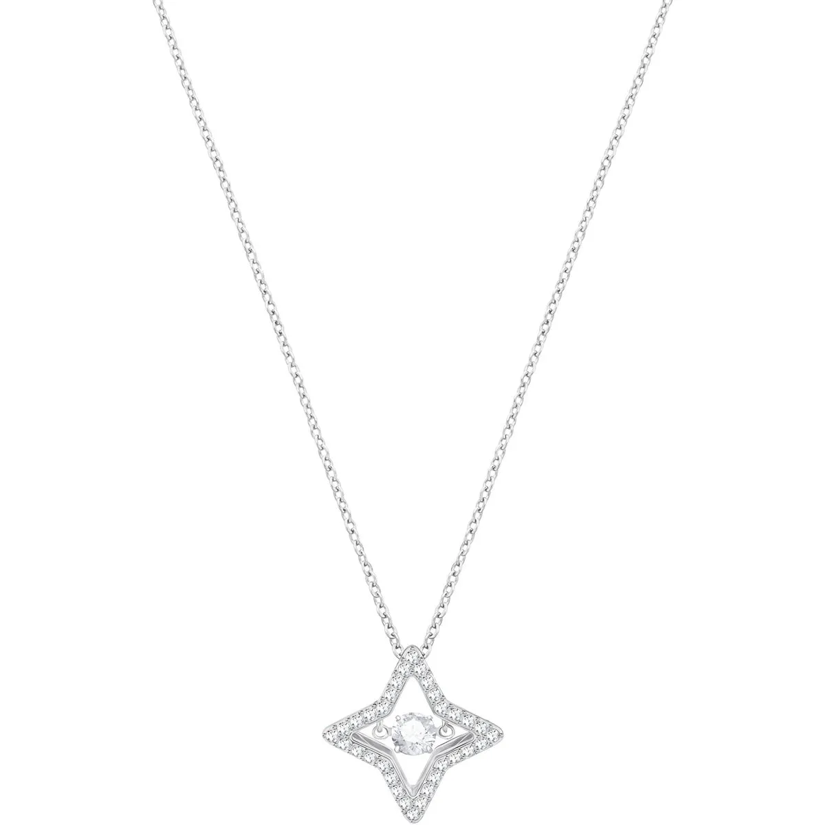 Sparkling Dance White Rhodium Plating Star Necklace 