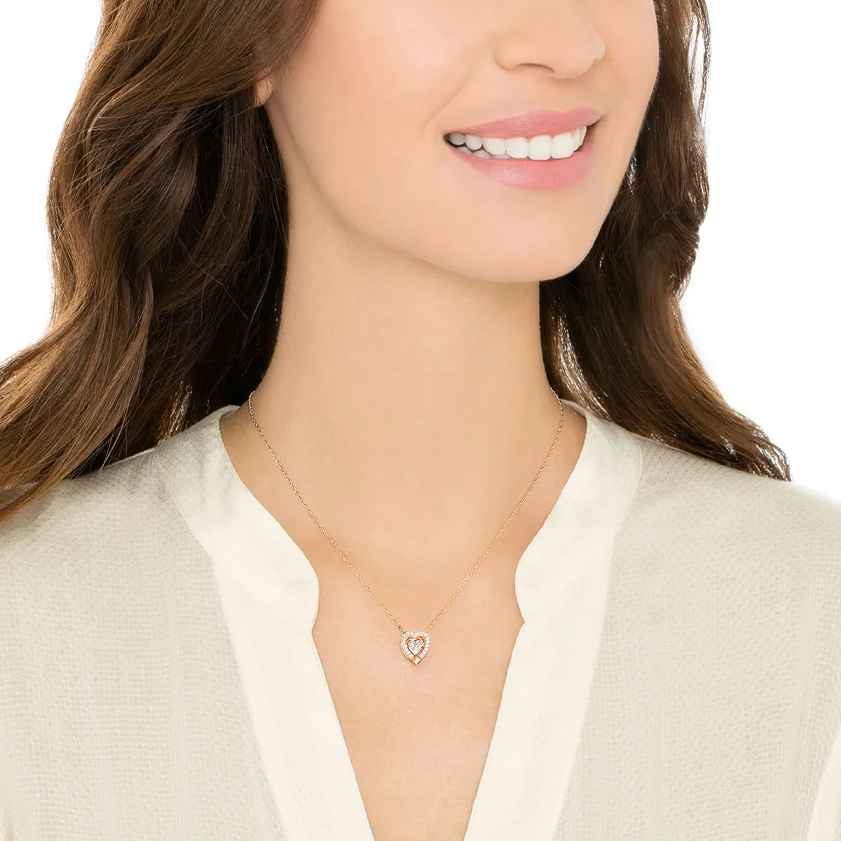 Sparkling Dance White Rose Gold Plating Heart Necklace 