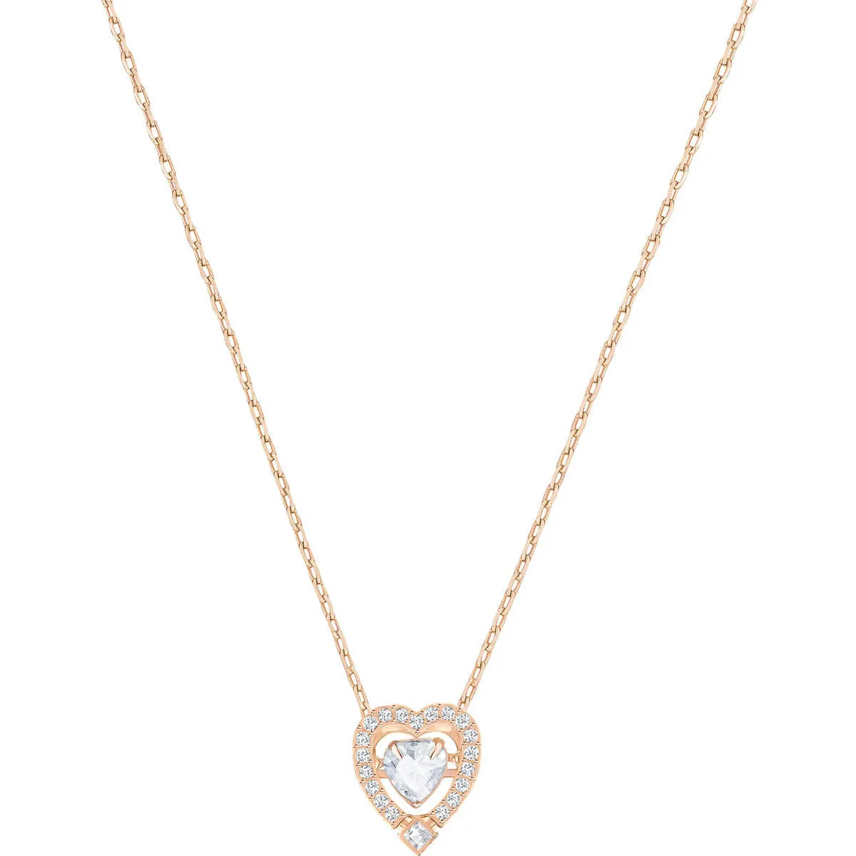 Sparkling Dance White Rose Gold Plating Heart Necklace 