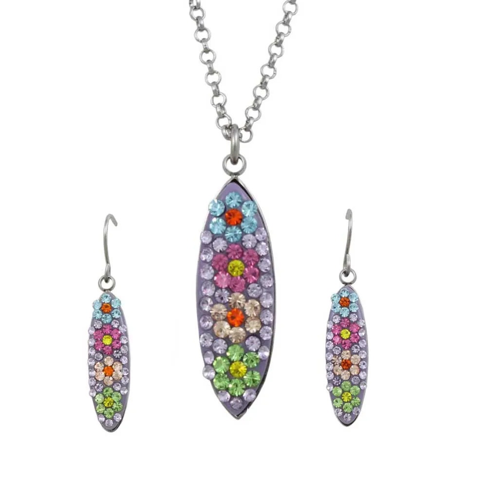 Sparkling Purple Floral Necklace and Earring Jewelry Set - PT007BS