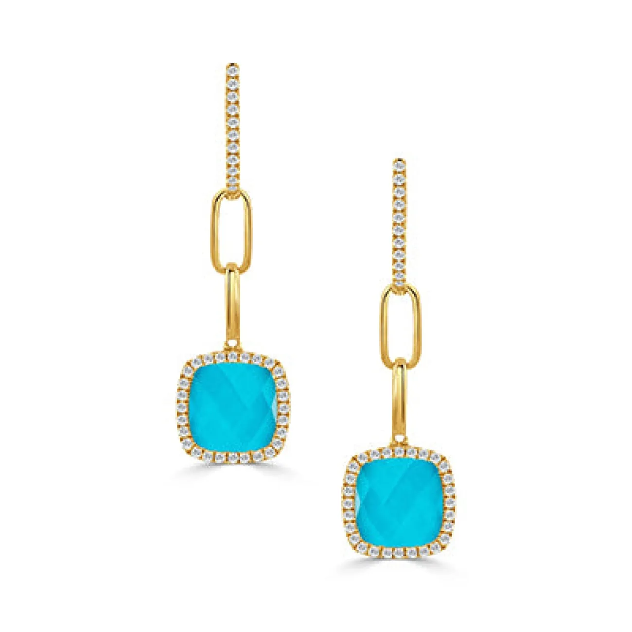 St. Barths 18K Yellow Gold Quartz Over Turquoise Diamond Drop Earrings