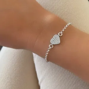 Sterling silver crystal heart fine chain bracelet