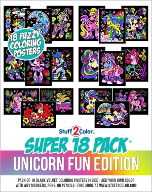 Super Pack of 18 Fuzzy Velvet Coloring Posters (Unicorn Fun Edition) - Great for Family Time, Arts and Crafts, Travel, Quiet Time, Sharing, Parties [All Ages: Kids, Girls, Adults, Toddlers, Teens]