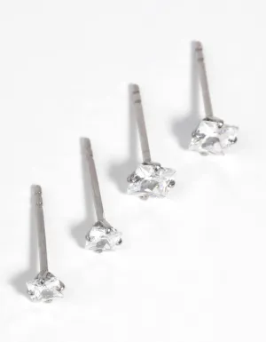 Surgical Steel Square Diamante Stud Earrings 2-Pack