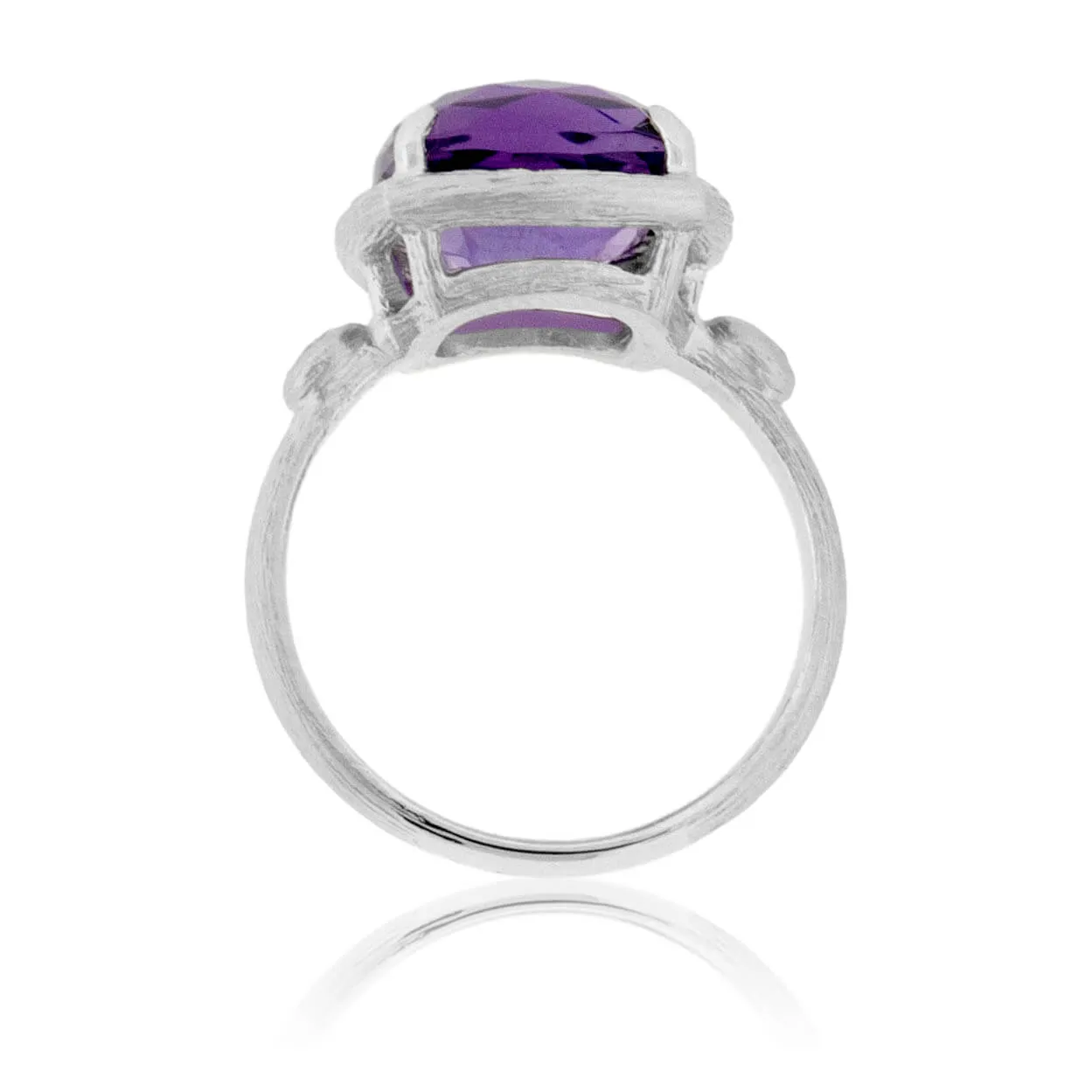 Textured White Gold and Checkerboard Amethyst Ring with Diamond Accents