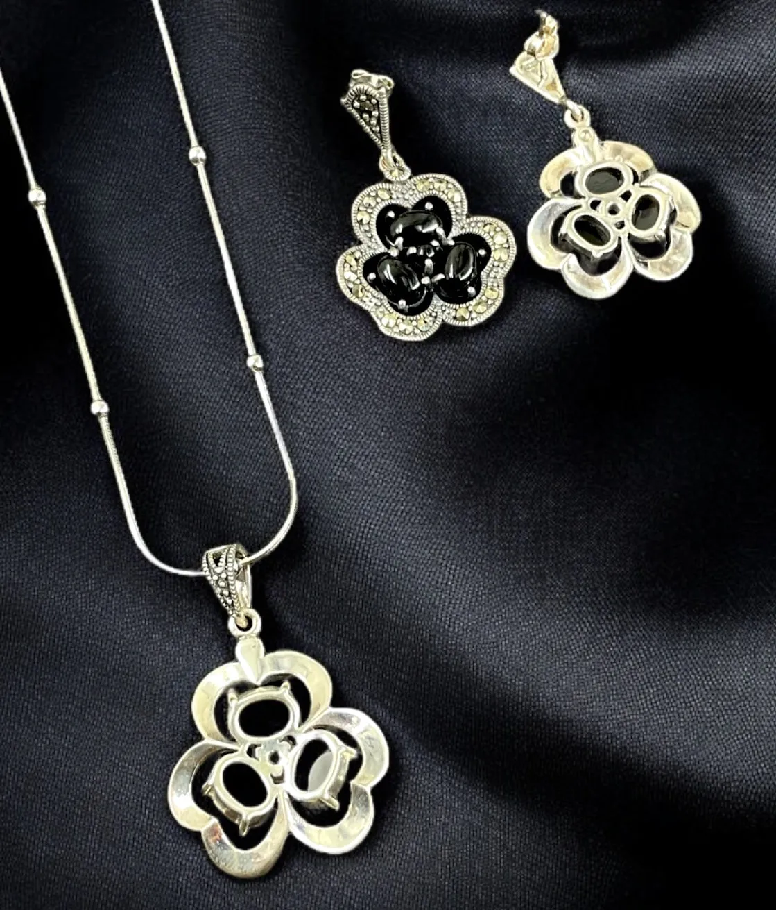 The Eksha Silver Marcasite Pendant Set