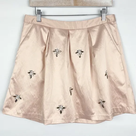 The Limited Vintage Coquette Bejeweled Satin Mini Skirt, Pink - Size M