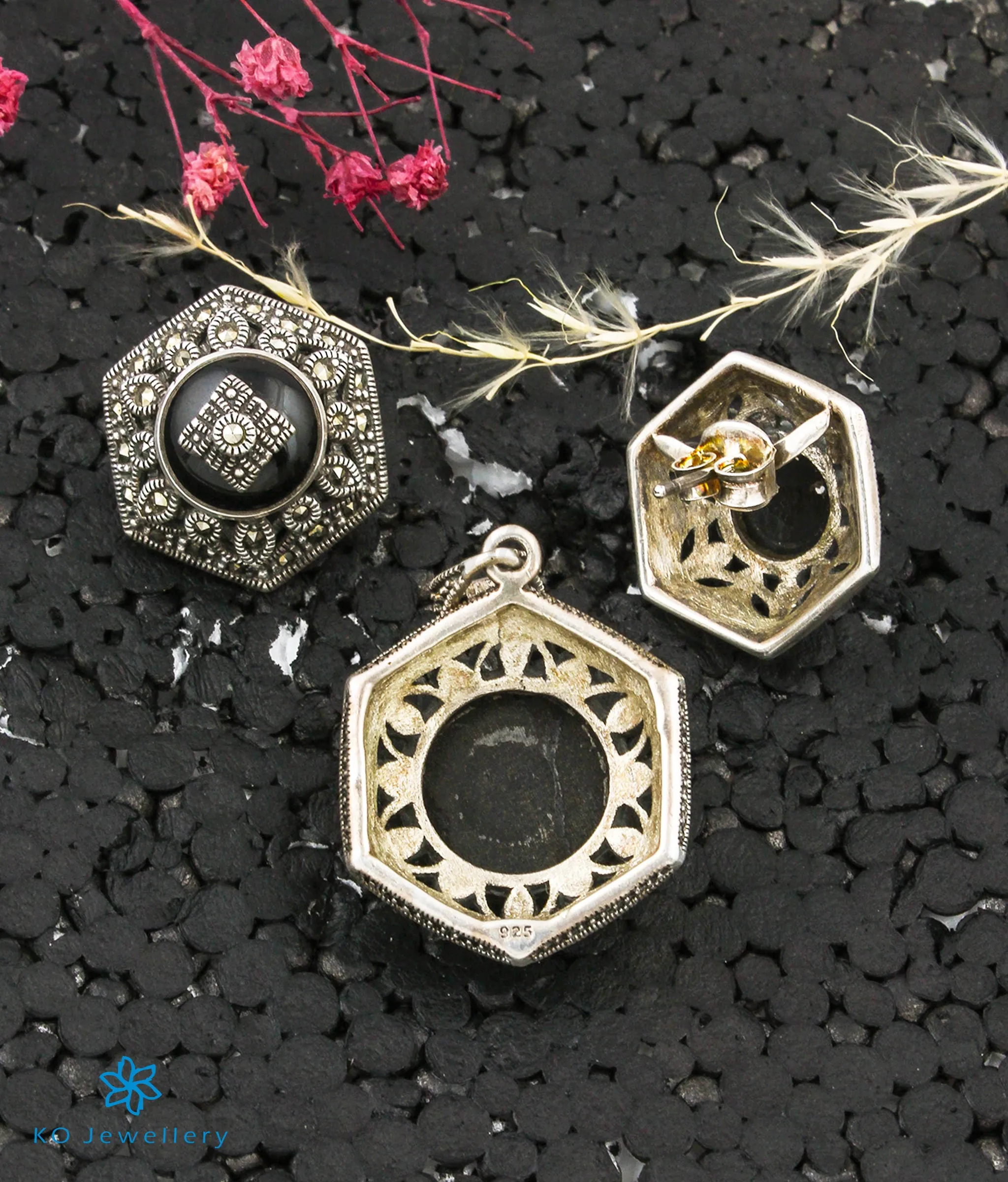 The Shona Silver Marcasite Pendant Set