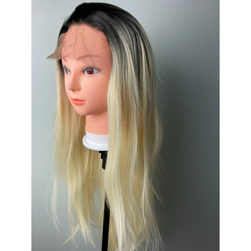 Trendy Blonde Hair With Black Roots -Lace Front Wig
