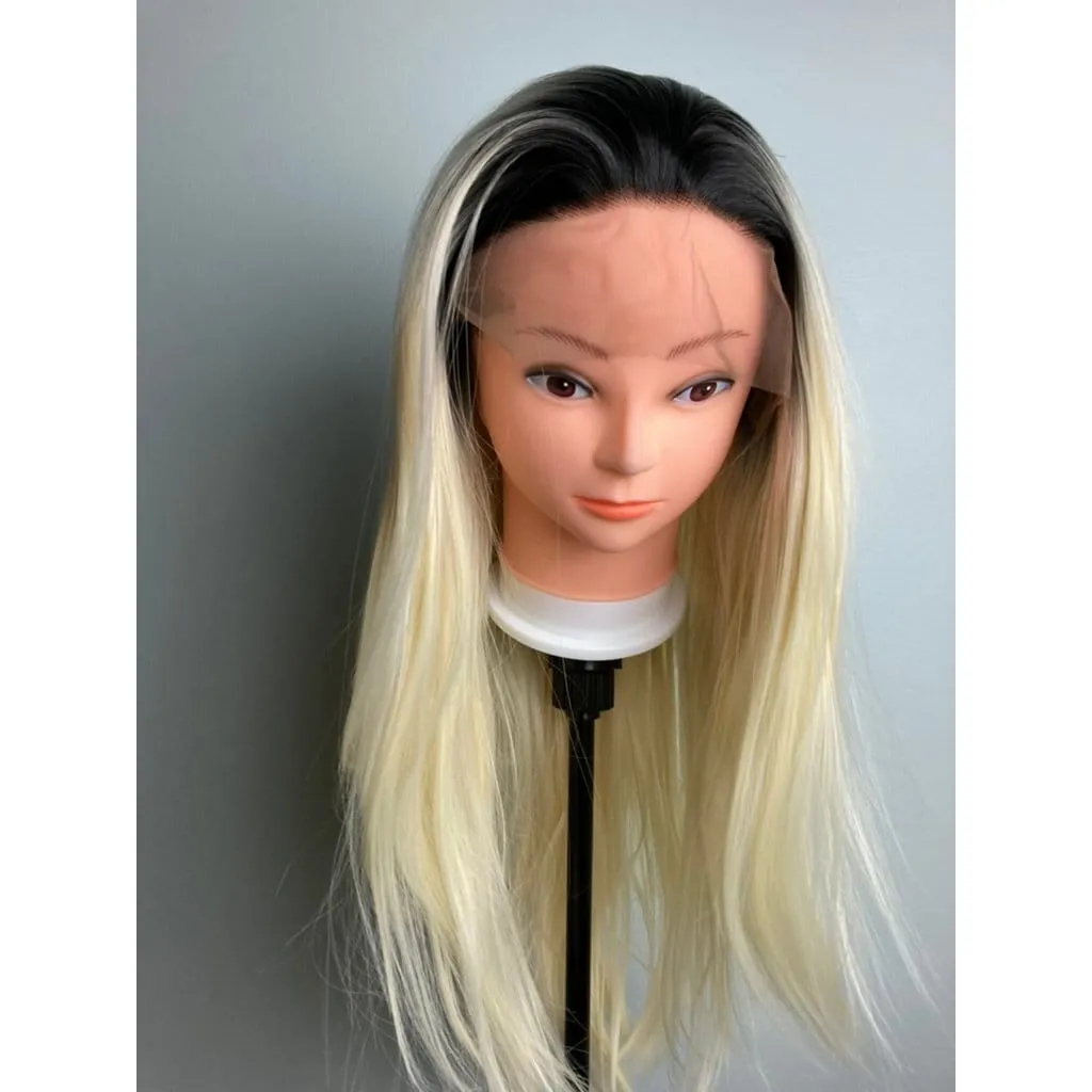 Trendy Blonde Hair With Black Roots -Lace Front Wig