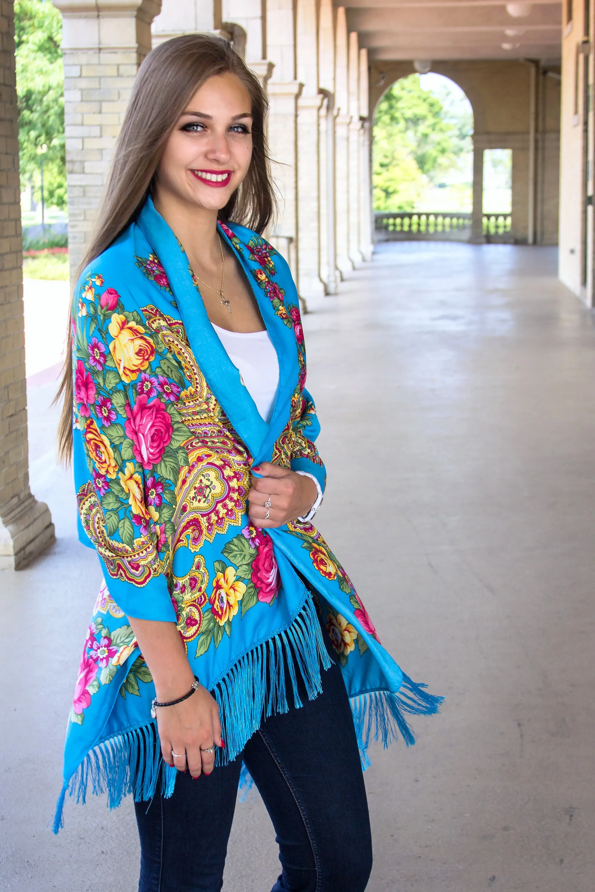 Turquoise Slavic Rectangle Scarf